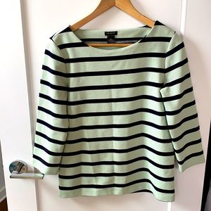 Mint & navy striped structured blouse 3/4 sleeves